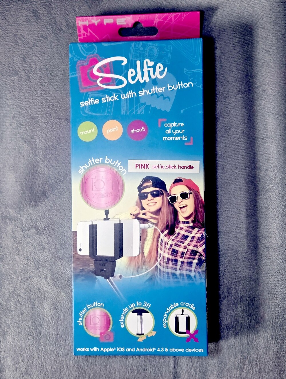 Selfie Stick with Shutter Button - Pink